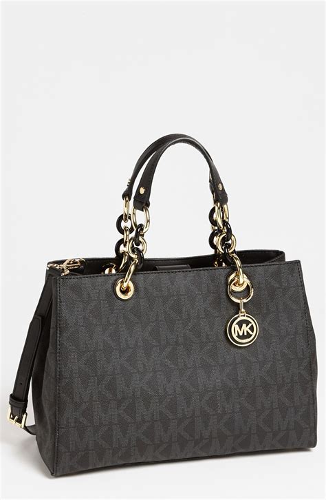 michael kors handbag cynthia signature medium satchel black|Michael Kors cynthia medium satchel.